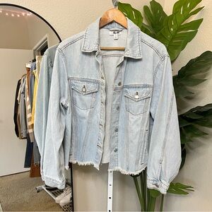 🖤 TOPSHOP Light Wash Denim Jacket | Frayed Hem Cropped Trucker Sz US 8